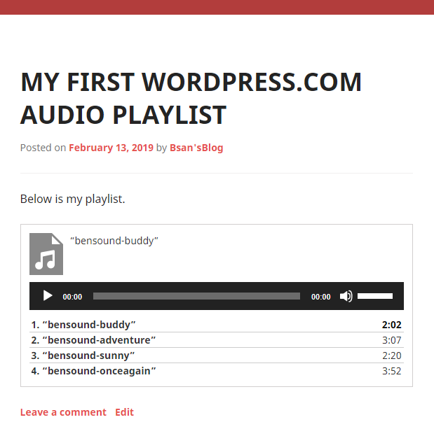 My First WordPress.com Audio Playlist