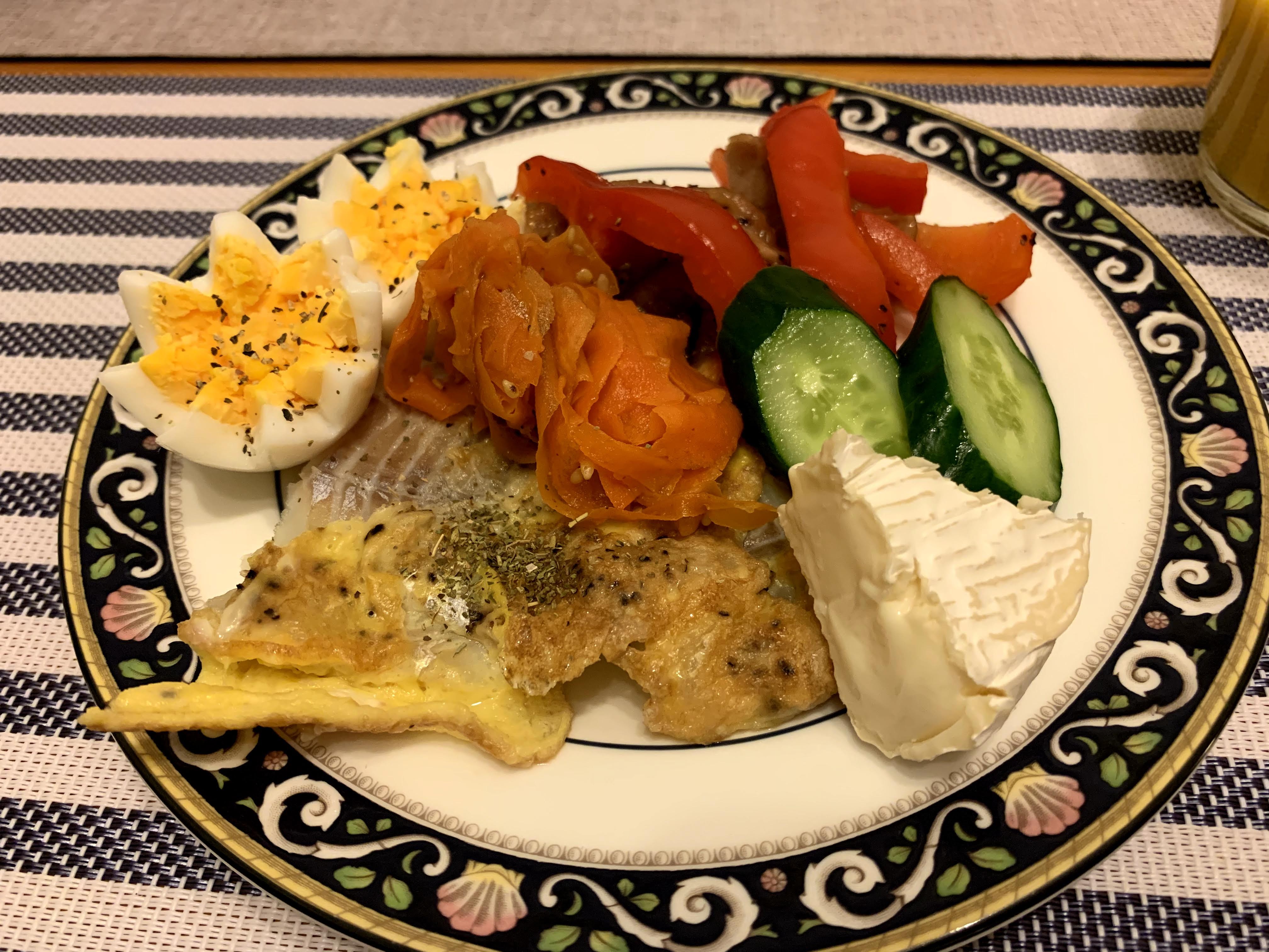main plate of assorted foods at easter dinner