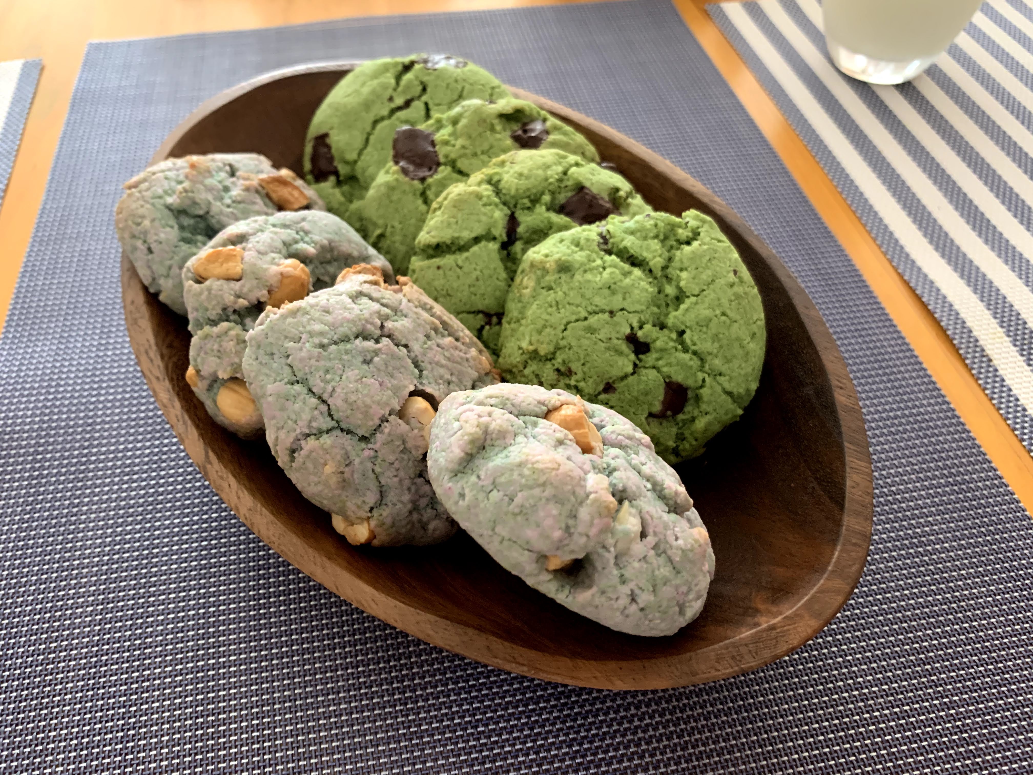 plate with green and blue biscuits