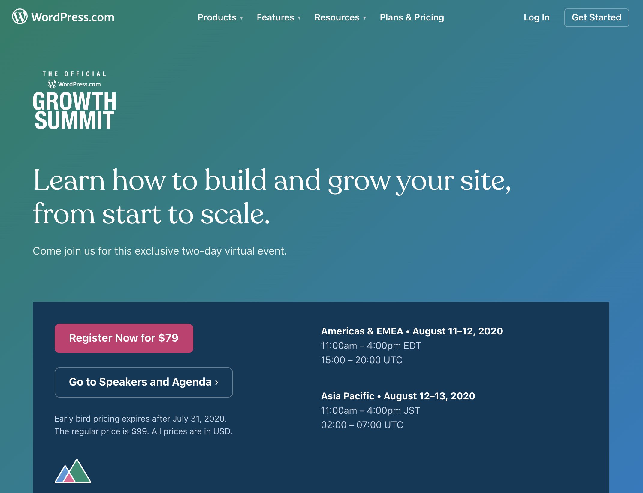 screen capture of website from https://wordpress.com/growth-summit/