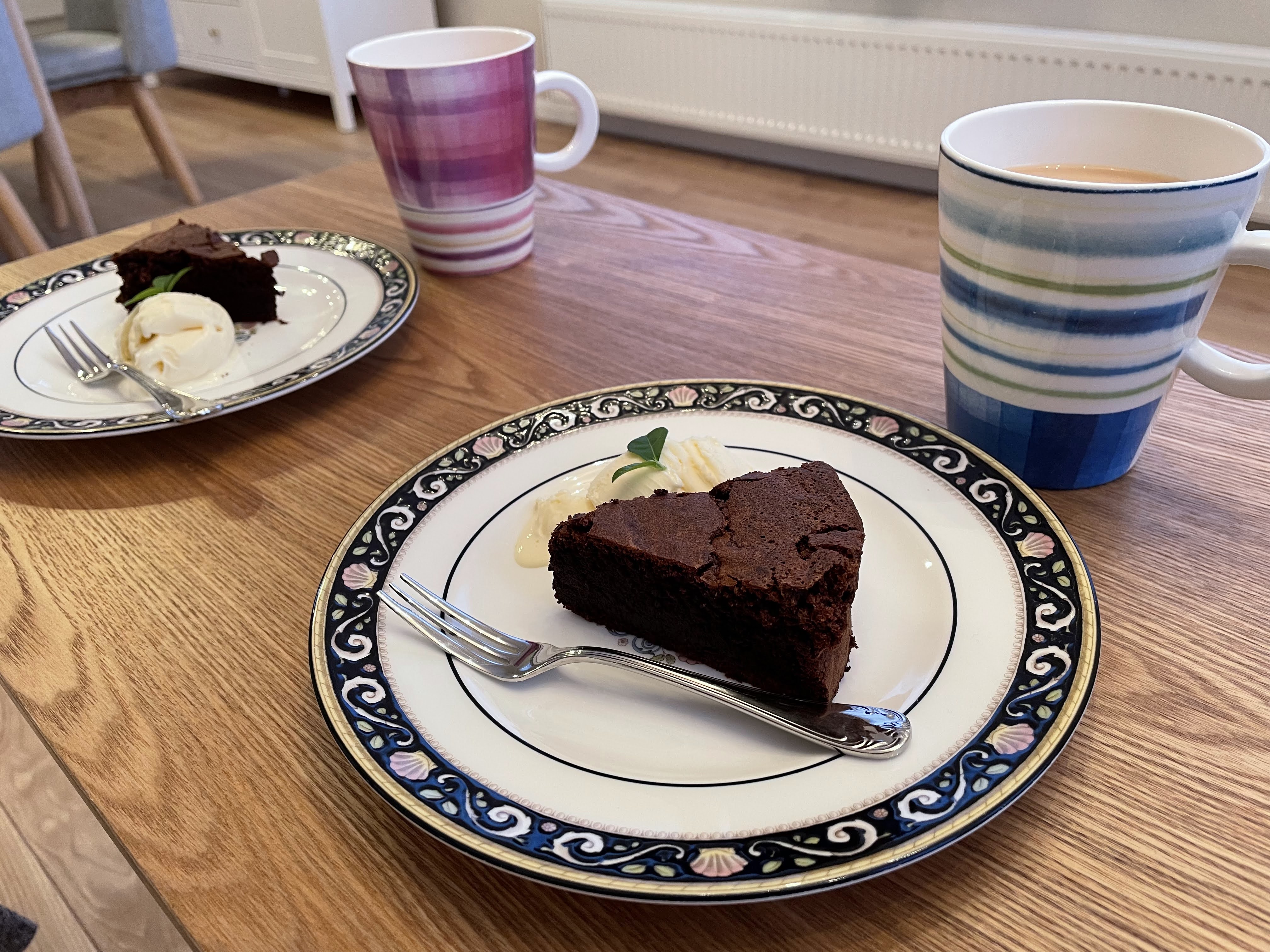 Chocolate cake and chocolate tea