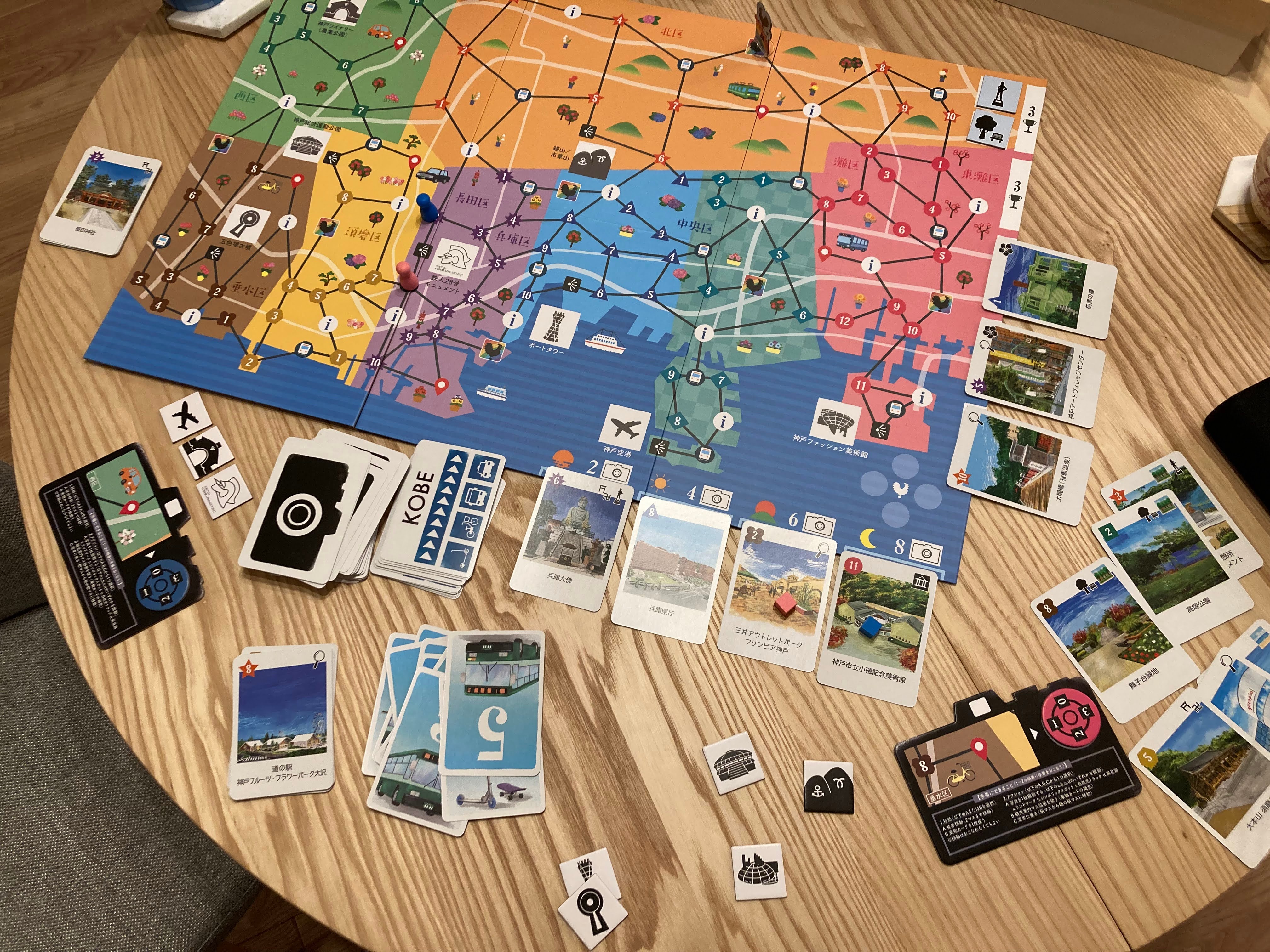 Board game "Zoom in Kyoto" laid out on the table